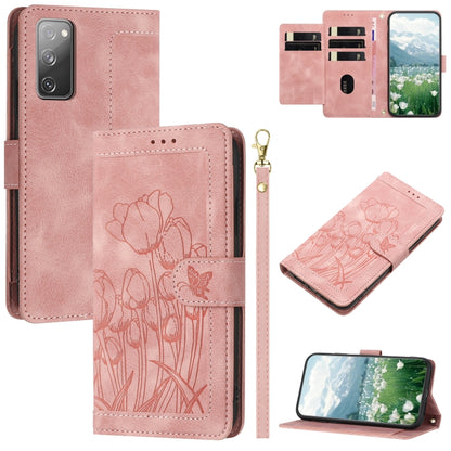 Tulips Embossed Leather Phone Case with Lanyard, For Samsung Galaxy S23+ 5G, For Samsung Galaxy S23 5G, For Samsung Galaxy S20 FE, For Samsung Galaxy S22 Ultra 5G