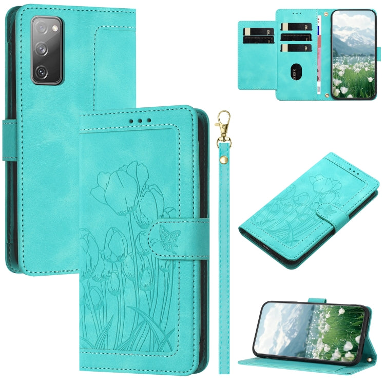 Tulips Embossed Leather Phone Case with Lanyard, For Samsung Galaxy S23+ 5G, For Samsung Galaxy S23 5G, For Samsung Galaxy S20 FE, For Samsung Galaxy S22 Ultra 5G