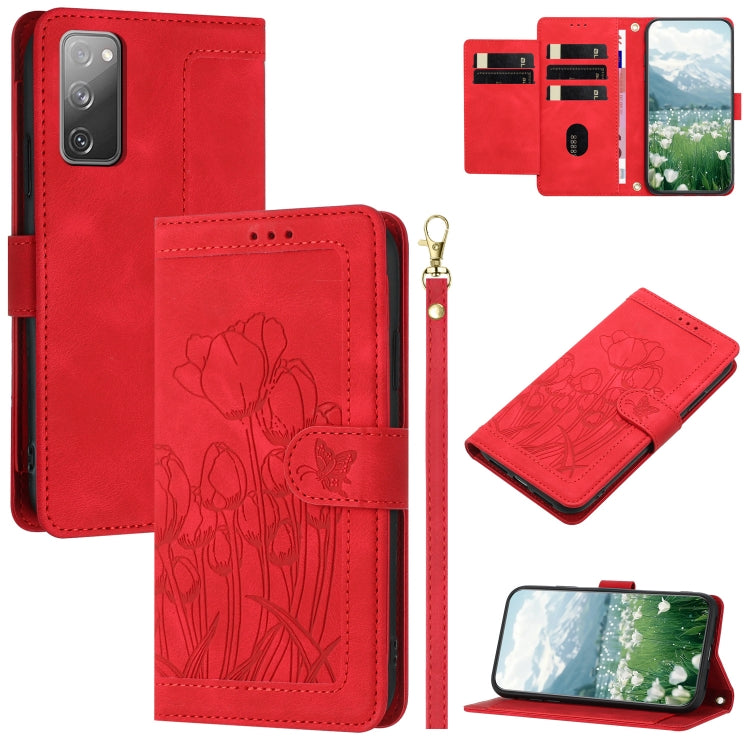 Tulips Embossed Leather Phone Case with Lanyard, For Samsung Galaxy S23+ 5G, For Samsung Galaxy S23 5G, For Samsung Galaxy S20 FE, For Samsung Galaxy S22 Ultra 5G