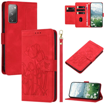 Tulips Embossed Leather Phone Case with Lanyard, For Samsung Galaxy S23+ 5G, For Samsung Galaxy S23 5G, For Samsung Galaxy S20 FE, For Samsung Galaxy S22 Ultra 5G