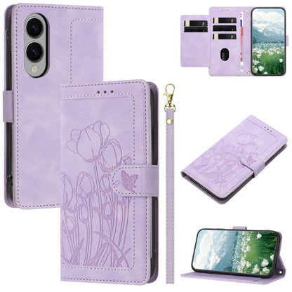 Tulips Embossed Leather Phone Case with Lanyard, For Samsung Galaxy S26 5G, For Samsung Galaxy S25 FE 5G, For Samsung Galaxy S25 Edge 5G, For Samsung Galaxy S25 5G