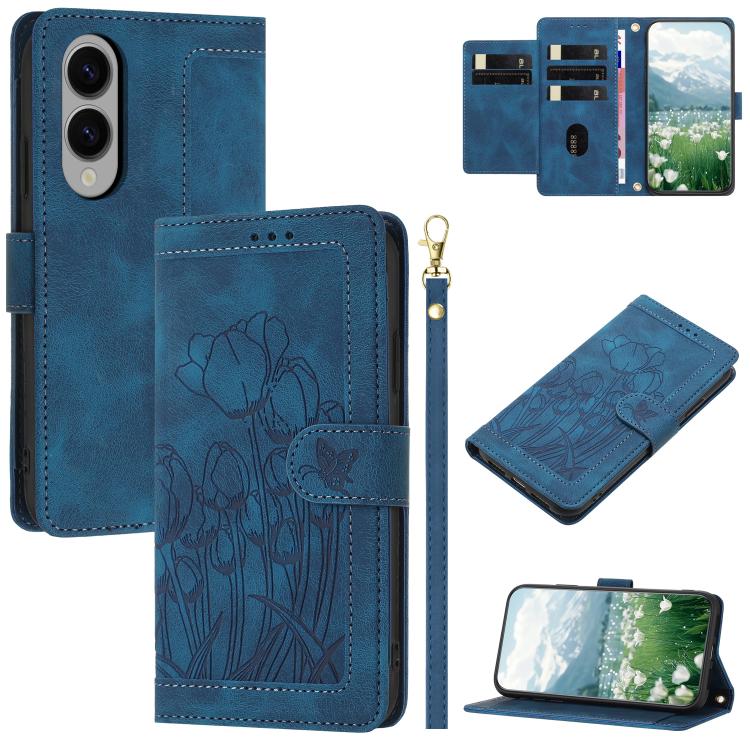 Tulips Embossed Leather Phone Case with Lanyard, For Samsung Galaxy S26 5G, For Samsung Galaxy S25 FE 5G, For Samsung Galaxy S25 Edge 5G, For Samsung Galaxy S25 5G