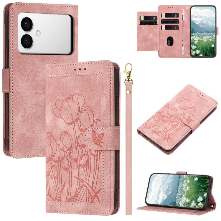Tulips Embossed Leather Phone Case with Lanyard, For Samsung Galaxy S26 FE 5G, For Samsung Galaxy S26+ 5G, For Samsung Galaxy S26 Edge 5G, For Samsung Galaxy S26 Ultra 5G