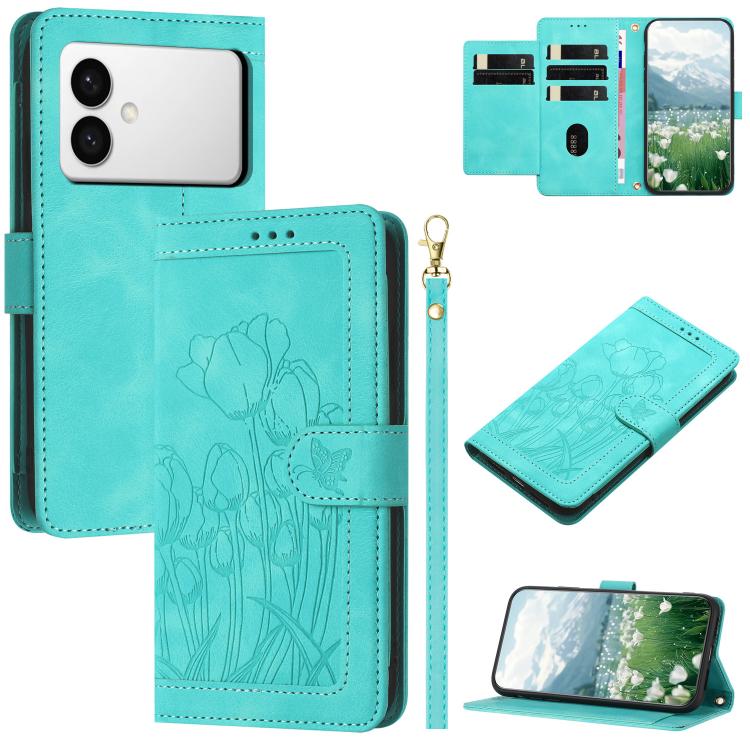 Tulips Embossed Leather Phone Case with Lanyard, For Samsung Galaxy S26 FE 5G, For Samsung Galaxy S26+ 5G, For Samsung Galaxy S26 Edge 5G, For Samsung Galaxy S26 Ultra 5G