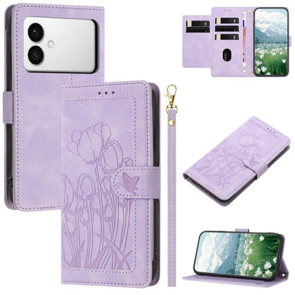 Tulips Embossed Leather Phone Case with Lanyard, For Samsung Galaxy S26 FE 5G, For Samsung Galaxy S26+ 5G, For Samsung Galaxy S26 Edge 5G, For Samsung Galaxy S26 Ultra 5G