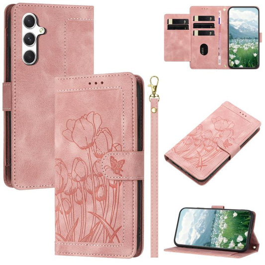 Tulips Embossed Leather Phone Case with Lanyard, For Samsung Galaxy S26 5G, For Samsung Galaxy S25 FE 5G, For Samsung Galaxy S25 Edge 5G, For Samsung Galaxy S25 5G