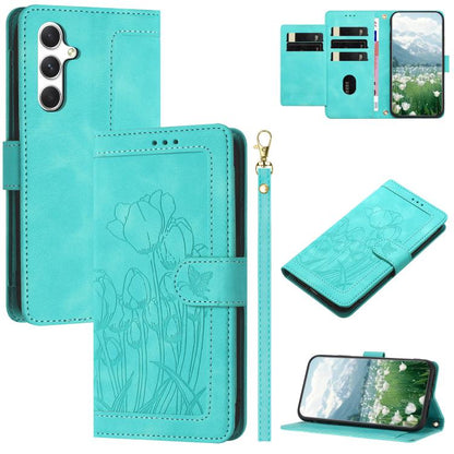 Tulips Embossed Leather Phone Case with Lanyard, For Samsung Galaxy S26 5G, For Samsung Galaxy S25 FE 5G, For Samsung Galaxy S25 Edge 5G, For Samsung Galaxy S25 5G