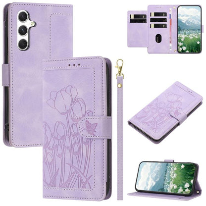 Tulips Embossed Leather Phone Case with Lanyard, For Samsung Galaxy S26 5G, For Samsung Galaxy S25 FE 5G, For Samsung Galaxy S25 Edge 5G, For Samsung Galaxy S25 5G