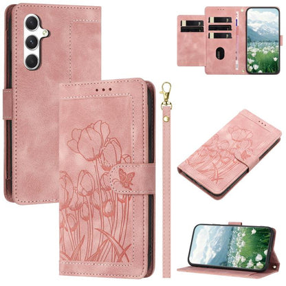 Tulips Embossed Leather Phone Case with Lanyard, For Samsung Galaxy S26+ 5G, For Samsung Galaxy S26 Edge 5G, For Samsung Galaxy S26 Ultra 5G, For Samsung Galaxy S26 5G