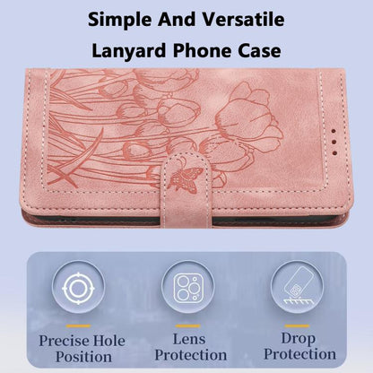 Tulips Embossed Leather Phone Case with Lanyard, For Samsung Galaxy S26+ 5G, For Samsung Galaxy S26 Edge 5G, For Samsung Galaxy S26 Ultra 5G, For Samsung Galaxy S26 5G