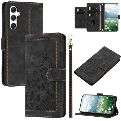 Tulips Embossed Leather Phone Case with Lanyard, For Samsung Galaxy S26 FE 5G, For Samsung Galaxy S26+ 5G, For Samsung Galaxy S26 Edge 5G, For Samsung Galaxy S26 Ultra 5G