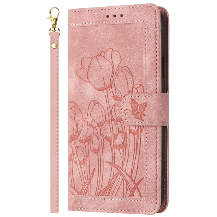Tulips Embossed Leather Phone Case with Lanyard, For Samsung Galaxy S26 FE 5G, For Samsung Galaxy S26+ 5G, For Samsung Galaxy S26 Edge 5G, For Samsung Galaxy S26 Ultra 5G