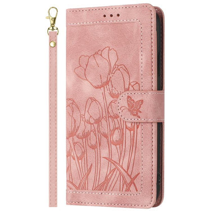 Tulips Embossed Leather Phone Case with Lanyard, For Samsung Galaxy S26 FE 5G, For Samsung Galaxy S26+ 5G, For Samsung Galaxy S26 Edge 5G, For Samsung Galaxy S26 Ultra 5G
