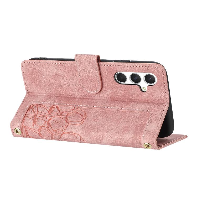Tulips Embossed Leather Phone Case with Lanyard, For Samsung Galaxy S26 FE 5G, For Samsung Galaxy S26+ 5G, For Samsung Galaxy S26 Edge 5G, For Samsung Galaxy S26 Ultra 5G