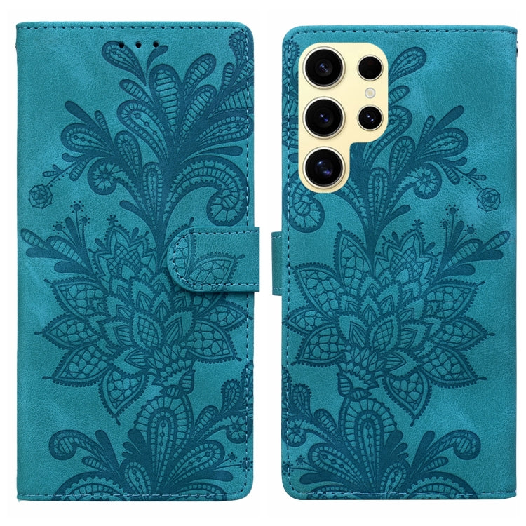 Lace Floral Embossed Magnetic Buckle PU Phone Case With Wrist Strap, For Samsung Galaxy S25 5G, For Samsung Galaxy S25+ 5G, For Samsung Galaxy S25 Ultra 5G, For Samsung Galaxy S24 Ultra 5G