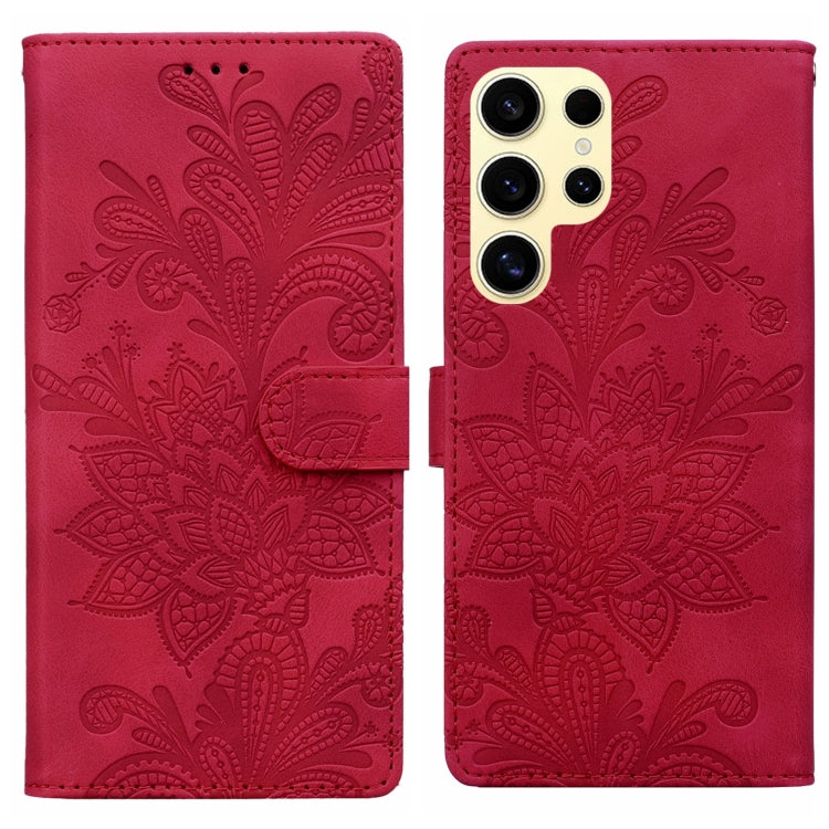 Lace Floral Embossed Magnetic Buckle PU Phone Case With Wrist Strap, For Samsung Galaxy S25 5G, For Samsung Galaxy S25+ 5G, For Samsung Galaxy S25 Ultra 5G, For Samsung Galaxy S24 Ultra 5G
