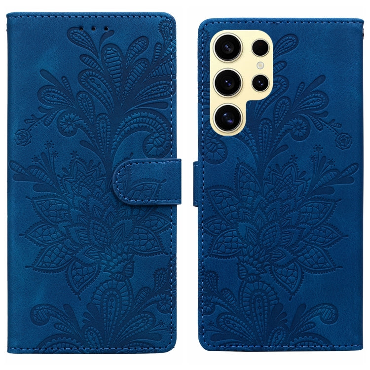 Lace Floral Embossed Magnetic Buckle PU Phone Case With Wrist Strap, For Samsung Galaxy S25 5G, For Samsung Galaxy S25+ 5G, For Samsung Galaxy S25 Ultra 5G, For Samsung Galaxy S24 Ultra 5G