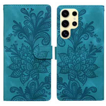 Lace Floral Embossed Magnetic Buckle PU Phone Case With Wrist Strap, For Samsung Galaxy S25 5G, For Samsung Galaxy S25+ 5G, For Samsung Galaxy S25 Ultra 5G, For Samsung Galaxy S24 Ultra 5G