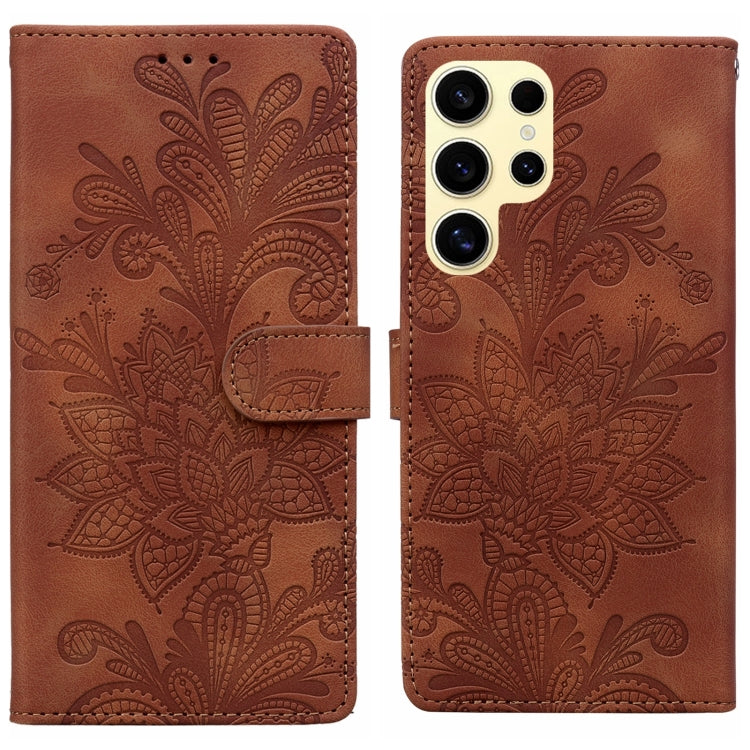 Lace Floral Embossed Magnetic Buckle PU Phone Case With Wrist Strap, For Samsung Galaxy S25 5G, For Samsung Galaxy S25+ 5G, For Samsung Galaxy S25 Ultra 5G, For Samsung Galaxy S24 Ultra 5G