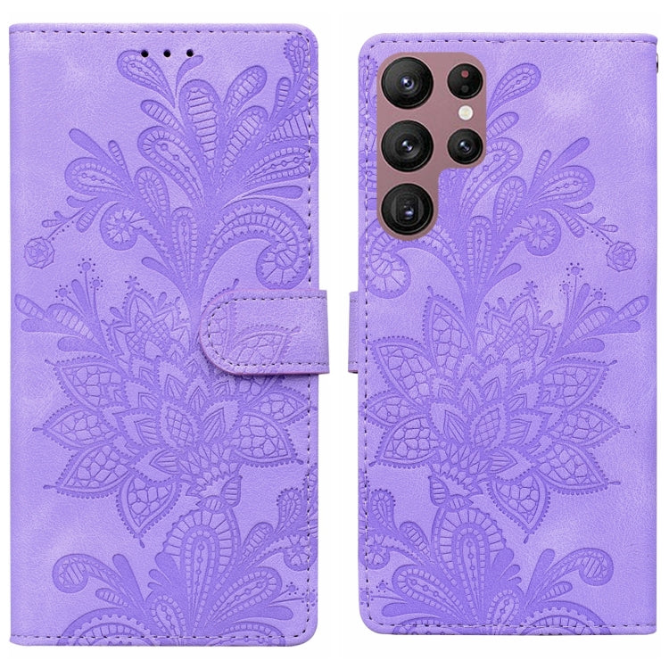 Lace Floral Embossed Magnetic Buckle PU Phone Case With Wrist Strap, For Samsung Galaxy S23 5G, For Samsung Galaxy S20 FE, For Samsung Galaxy S22 Ultra 5G, For Samsung Galaxy S22+ 5G