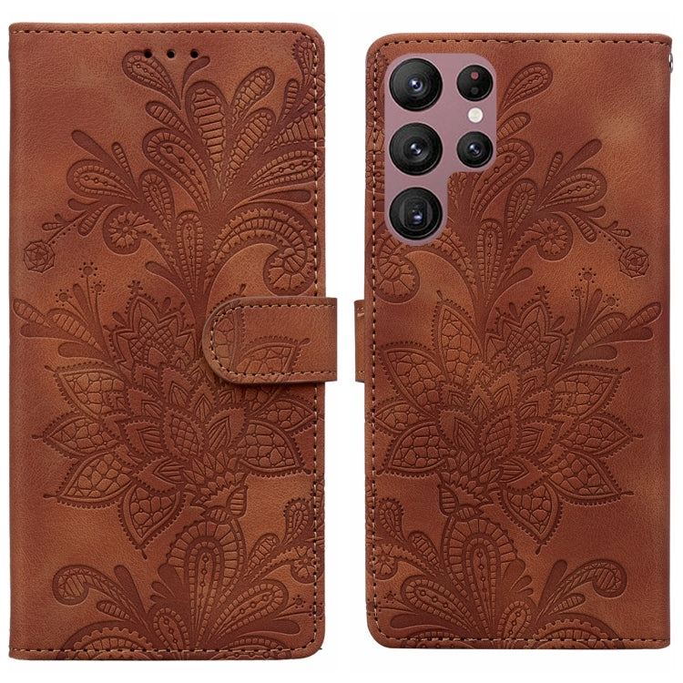 Lace Floral Embossed Magnetic Buckle PU Phone Case With Wrist Strap, For Samsung Galaxy S23 5G, For Samsung Galaxy S20 FE, For Samsung Galaxy S22 Ultra 5G, For Samsung Galaxy S22+ 5G