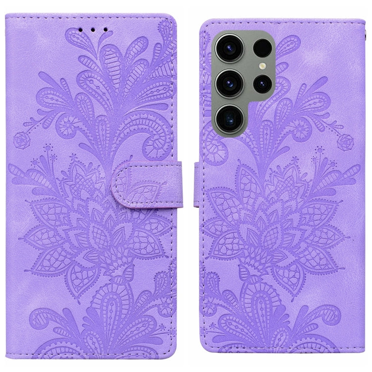 Lace Floral Embossed Magnetic Buckle PU Phone Case With Wrist Strap, For Samsung Galaxy S24 5G, For Samsung Galaxy S23 FE 5G, For Samsung Galaxy S23 Ultra 5G, For Samsung Galaxy S23+ 5G