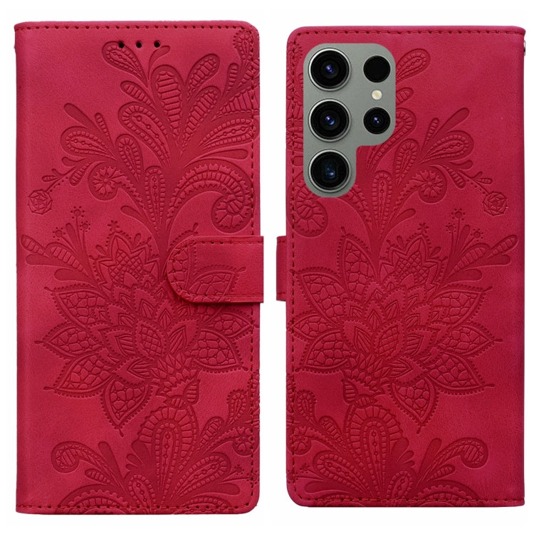 Lace Floral Embossed Magnetic Buckle PU Phone Case With Wrist Strap, For Samsung Galaxy S24 5G, For Samsung Galaxy S23 FE 5G, For Samsung Galaxy S23 Ultra 5G, For Samsung Galaxy S23+ 5G
