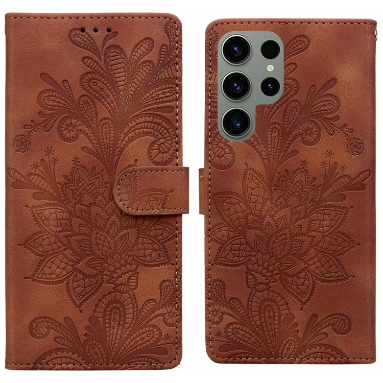 Lace Floral Embossed Magnetic Buckle PU Phone Case With Wrist Strap, For Samsung Galaxy S24 5G, For Samsung Galaxy S23 FE 5G, For Samsung Galaxy S23 Ultra 5G, For Samsung Galaxy S23+ 5G