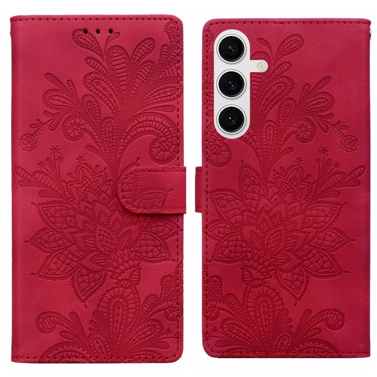 Lace Floral Embossed Magnetic Buckle PU Phone Case With Wrist Strap, For Samsung Galaxy S25 5G, For Samsung Galaxy S25+ 5G, For Samsung Galaxy S25 Ultra 5G, For Samsung Galaxy S24 Ultra 5G