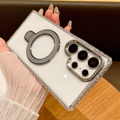 Transparent MagSafe Holder Phone Case with Lens Film, For Samsung Galaxy S24+ 5G, For Samsung Galaxy S24 5G, For Samsung Galaxy S23 Ultra 5G, For Samsung Galaxy S22 Ultra 5G