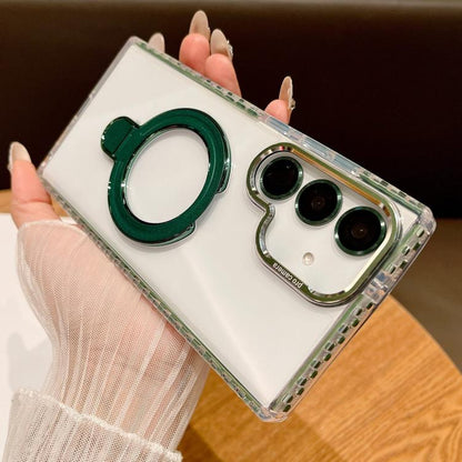 Transparent MagSafe Holder Phone Case with Lens Film, For Samsung Galaxy S24+ 5G, For Samsung Galaxy S24 5G, For Samsung Galaxy S23 Ultra 5G, For Samsung Galaxy S22 Ultra 5G
