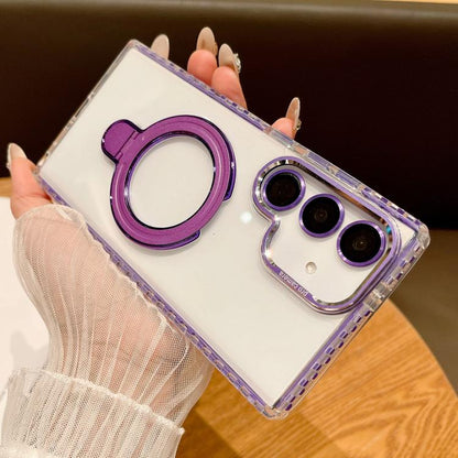 Transparent MagSafe Holder Phone Case with Lens Film, For Samsung Galaxy S24+ 5G, For Samsung Galaxy S24 5G, For Samsung Galaxy S23 Ultra 5G, For Samsung Galaxy S22 Ultra 5G