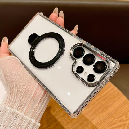 Transparent MagSafe Holder Phone Case with Lens Film, For Samsung Galaxy S25 5G, For Samsung Galaxy S25+ 5G, For Samsung Galaxy S25 Ultra 5G, For Samsung Galaxy S24 Ultra 5G