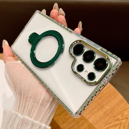 Transparent MagSafe Holder Phone Case with Lens Film, For Samsung Galaxy S25 5G, For Samsung Galaxy S25+ 5G, For Samsung Galaxy S25 Ultra 5G, For Samsung Galaxy S24 Ultra 5G