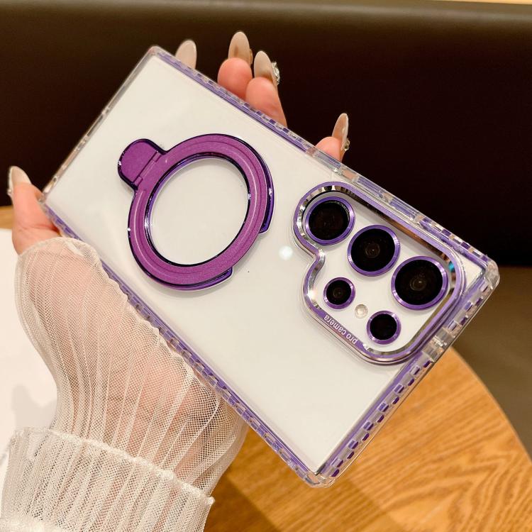 Transparent MagSafe Holder Phone Case with Lens Film, For Samsung Galaxy S25 5G, For Samsung Galaxy S25+ 5G, For Samsung Galaxy S25 Ultra 5G, For Samsung Galaxy S24 Ultra 5G