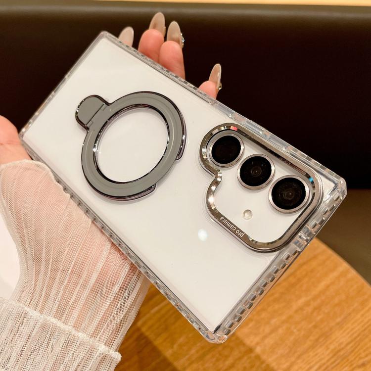 Transparent MagSafe Holder Phone Case with Lens Film, For Samsung Galaxy S25 5G, For Samsung Galaxy S25+ 5G, For Samsung Galaxy S25 Ultra 5G, For Samsung Galaxy S24 Ultra 5G