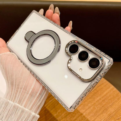 Transparent MagSafe Holder Phone Case with Lens Film, For Samsung Galaxy S25 5G, For Samsung Galaxy S25+ 5G, For Samsung Galaxy S25 Ultra 5G, For Samsung Galaxy S24 Ultra 5G