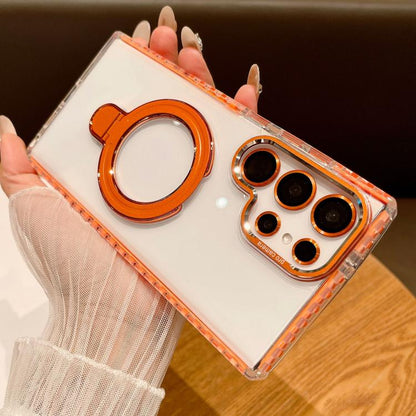 Transparent MagSafe Holder Phone Case with Lens Film, For Samsung Galaxy S25 5G, For Samsung Galaxy S25+ 5G, For Samsung Galaxy S25 Ultra 5G, For Samsung Galaxy S24 Ultra 5G