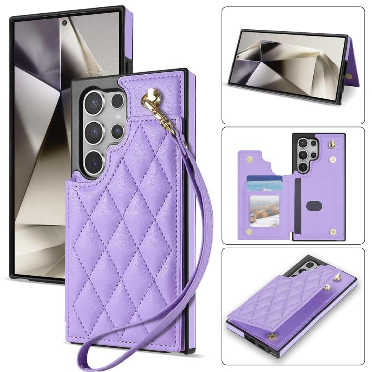 Rhombic Dual Buckle Card Slots Phone Case with Lanyard, For Samsung Galaxy S25 5G, For Samsung Galaxy S25+ 5G, For Samsung Galaxy S25 Ultra 5G, For Samsung Galaxy S24 FE 5G