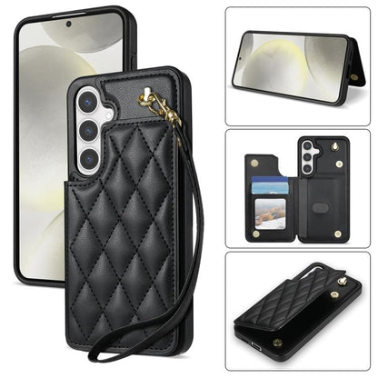 Rhombic Dual Buckle Card Slots Phone Case with Lanyard, For Samsung Galaxy S25 5G, For Samsung Galaxy S25+ 5G, For Samsung Galaxy S25 Ultra 5G, For Samsung Galaxy S24 FE 5G