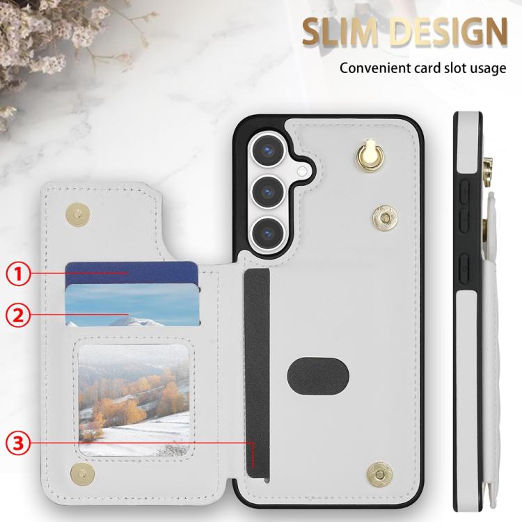 Rhombic Dual Buckle Card Slots Phone Case with Lanyard, For Samsung Galaxy S25 5G, For Samsung Galaxy S25+ 5G, For Samsung Galaxy S25 Ultra 5G, For Samsung Galaxy S24 FE 5G