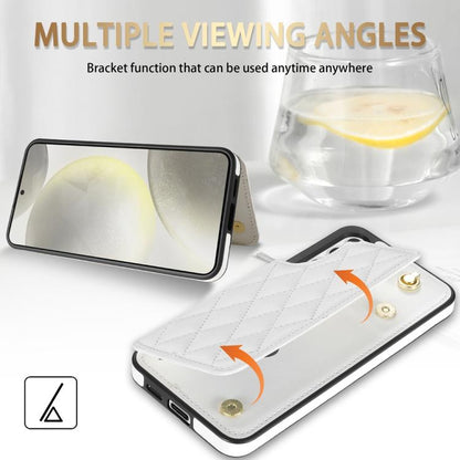 Rhombic Dual Buckle Card Slots Phone Case with Lanyard, For Samsung Galaxy S25 5G, For Samsung Galaxy S25+ 5G, For Samsung Galaxy S25 Ultra 5G, For Samsung Galaxy S24 FE 5G