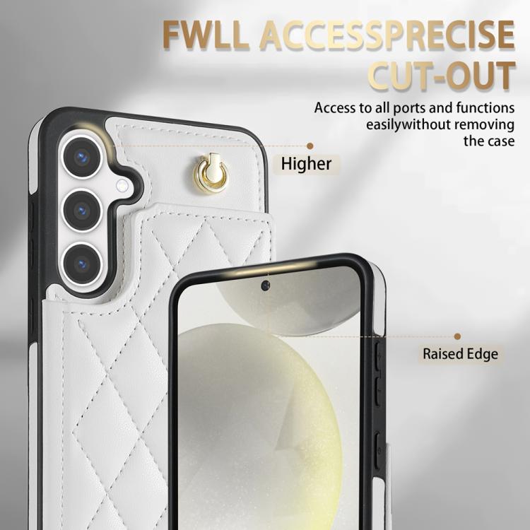 Rhombic Dual Buckle Card Slots Phone Case with Lanyard, For Samsung Galaxy S25 5G, For Samsung Galaxy S25+ 5G, For Samsung Galaxy S25 Ultra 5G, For Samsung Galaxy S24 FE 5G