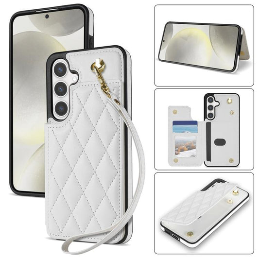 Rhombic Dual Buckle Card Slots Phone Case with Lanyard, For Samsung Galaxy S25 5G, For Samsung Galaxy S25+ 5G, For Samsung Galaxy S25 Ultra 5G, For Samsung Galaxy S24 FE 5G