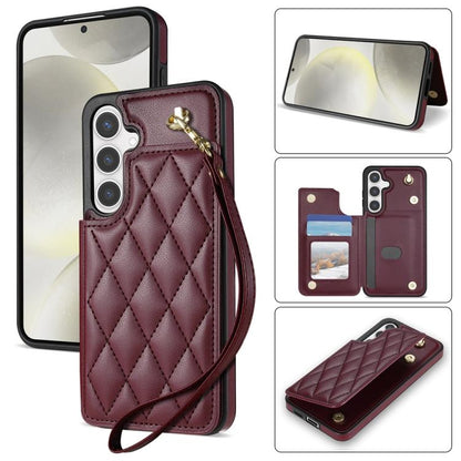 Rhombic Dual Buckle Card Slots Phone Case with Lanyard, For Samsung Galaxy S25 5G, For Samsung Galaxy S25+ 5G, For Samsung Galaxy S25 Ultra 5G, For Samsung Galaxy S24 FE 5G