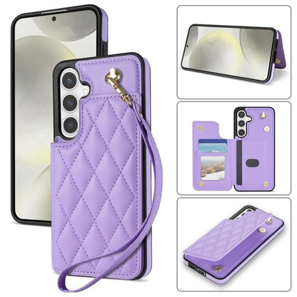 Rhombic Dual Buckle Card Slots Phone Case with Lanyard, For Samsung Galaxy S25 5G, For Samsung Galaxy S25+ 5G, For Samsung Galaxy S25 Ultra 5G, For Samsung Galaxy S24 FE 5G