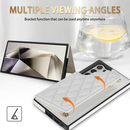 Rhombic Dual Buckle Card Slots Phone Case with Lanyard, For Samsung Galaxy S24 Ultra 5G, For Samsung Galaxy S24+ 5G, For Samsung Galaxy S24 5G, For Samsung Galaxy S23 FE 5G