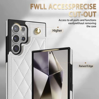 Rhombic Dual Buckle Card Slots Phone Case with Lanyard, For Samsung Galaxy S24 Ultra 5G, For Samsung Galaxy S24+ 5G, For Samsung Galaxy S24 5G, For Samsung Galaxy S23 FE 5G