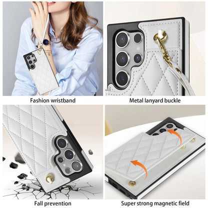 Rhombic Dual Buckle Card Slots Phone Case with Lanyard, For Samsung Galaxy S24 Ultra 5G, For Samsung Galaxy S24+ 5G, For Samsung Galaxy S24 5G, For Samsung Galaxy S23 FE 5G