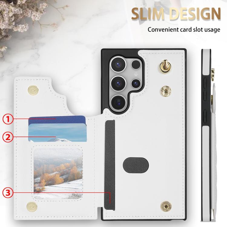 Rhombic Dual Buckle Card Slots Phone Case with Lanyard, For Samsung Galaxy S23 Ultra 5G, For Samsung Galaxy S23+ 5G, For Samsung Galaxy S23 5G, For Samsung Galaxy S22 Ultra 5G